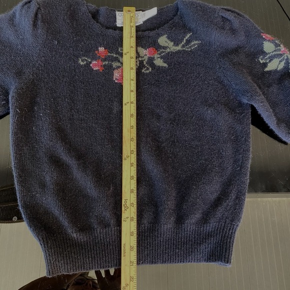 Susan Bristol‎ Angora Lambswool Sweater Hand Embroidered Stawberry Puff Sleeves - Picture 9 of 16